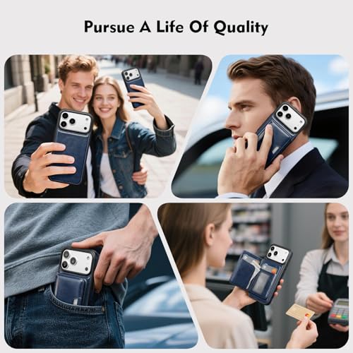 Antsturdy Compatible with MagSafe iPhone 17 Pro Wallet Case,Blue | 2 in 1 Detachable Magnetic,Credit Card Holder Slots,RFID Blocking,PU Leather,Kickstand,Flip Folio Phone Cover for Men & Women - color: Blue, size: iPhone 17 Pro - 6.3"