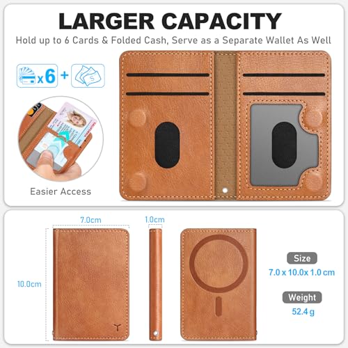 TUCCH Magnetic Wallet for Magsafe iPhone, 6 Card Holders, Textured Brown | RFID Blocking, Clear ID Window, for iPhone 17/17e/16/15/14/13/12 Pro/Pro Max/Plus, PU Leather - color: Brown - Textured