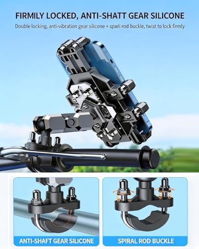 Motorcycle Phone Mount Holder - [Dual Dampener] [Anti Shake] Motorcycle Cell Phone Mounts,Adjustable Bike Phone Holder, Fit for iPhone Samsung LG Google All 4.7-7.2" Phones,Black