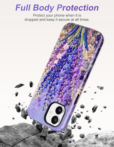 Jusy Magnetic Floral Phone Case for iPhone 14 Pro,Lavender | Compatible with MagSafe, Cute Aesthetic Striped Design, TPU and PC Protective Shockproof Cover - color: Lavender