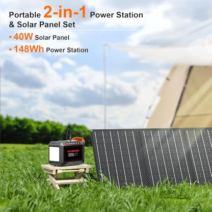 MARBERO 148Wh Solar Generator with Panels Included Solar Panel Kit 40W - color: Light Red Black