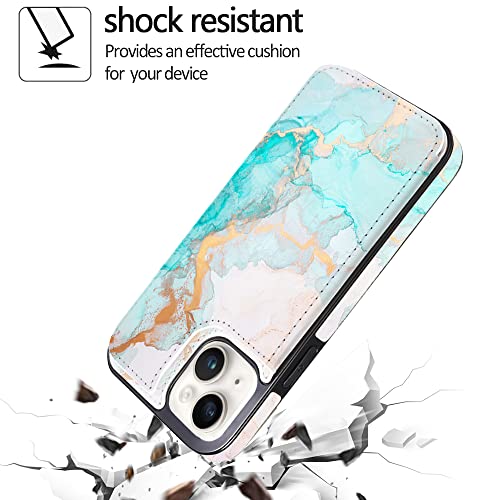 uCOLOR for iPhone 13/14 Wallet Case with Card Holder Ocean Marble | PU Leather RFID Blocking for Women Men Magnetic Clasp Kickstand - color: Ocean Marble