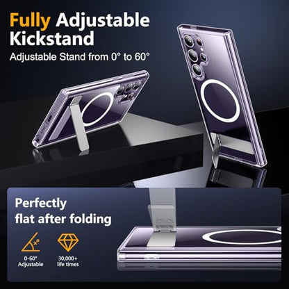 SPIDERCASE for Samsung Galaxy S24 Ultra Case, with Invisible Kickstand, Magnetic Case [Military Grade Drop Protection] [2 pcs Tempered Glass Screen Protectors] Shockproof Slim Case, Clear | with Invisible Kickstand - color: Clear