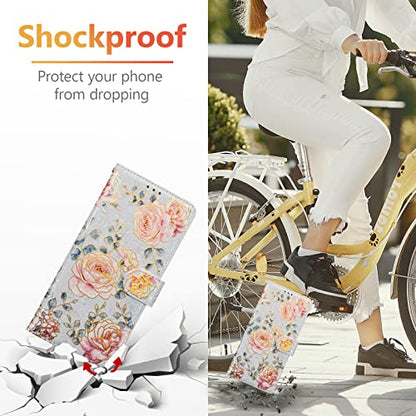 UEEBAI Wallet Case for iPhone 13, PU Leather Phone Cover Kickstand RFID Blocking Flip Case Card Slots Wrist Strap Relief Engraved Pattern Magnetic Closure Flower Folio Wallet, Purple Rose - color: Purple Rose, size: iPhone 13
