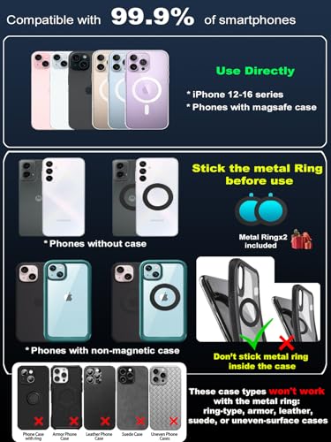 snanlen Upgraded 360° Nano Gel Vacuum Magnetic Phone Holder, Car Phone Holder for Magsafe[108+LBS Strongest Suction & 3000gf Strongest Magnetic], Suction Cup Phone Mount for Car/for iPhone 17 Pro Max - color: Black