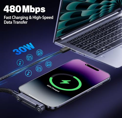 USB C to Lightning 2 in 1 Invisible Holder Charger Cable, MFi, 30W PD