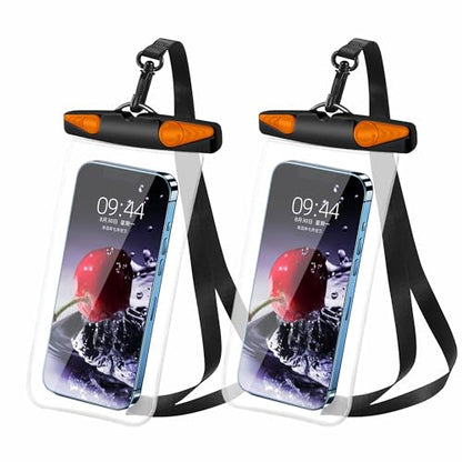 Waterproof Phone Pouch, Waterproof Phone Case with Lanyard for iPhone, Samsung, IPX8 Cellphone Beach Dry Bag Kayak Cruise Ship Essentials 2Pack-7.5" - color: Black Orange