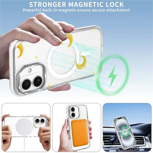 Magnetic Case for iPhone 14 iPhone 13 Design On Clear Base,Compatible with MagSafe,Slim Protective Soft TPU Bumper Phone Cover Women Girls Case Clear Celestial Moon Stars - color: Clear Celestial Moon Stars, size: iPhone 14 iPhone 13