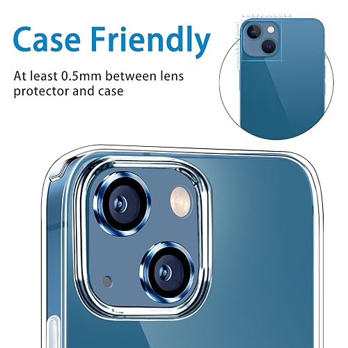 for iPhone 13 Mini/iPhone 13 Camera Lens Protector, Anti-Scratch 9H Tempered Glass Metal Camera Screen Protector Shockproof Cover Film Ring -2 Pcs Blue - color: Blue