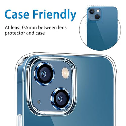 for iPhone 13 Mini/iPhone 13 Camera Lens Protector, Anti-Scratch 9H Tempered Glass Metal Camera Screen Protector Shockproof Cover Film Ring -2 Pcs Blue - color: Blue