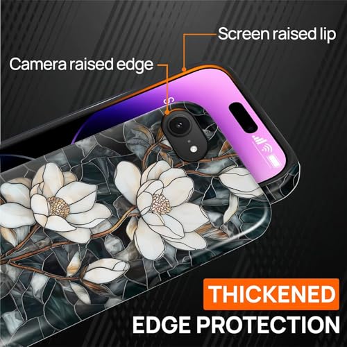Magnetic Case for iPhone 16e, Compatible with Magsafe,PC Hard Shell & Silicone Inner Bumper, Anti-Scratch Full-Body Cover Shockproof Slim Design - Stained Glass Unique Magnolia - color: Stained Glass Unique Magnolia, size: iPhone 16e