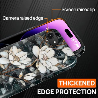 Magnetic Case for iPhone 16e, Compatible with Magsafe,PC Hard Shell & Silicone Inner Bumper, Anti-Scratch Full-Body Cover Shockproof Slim Design - Stained Glass Unique Magnolia - color: Stained Glass Unique Magnolia, size: iPhone 16e