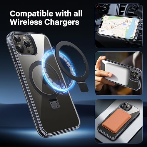 Magnetic Case for iPhone 12 Pro Max - [Built-in Invisible Stand] [Compatible with MagSafe] [Military Grade Drop Protection] Anti-Yellowing Hard Back Silicone Edge Cover, 6.7", Clear Black - color: Clear Black, size: iPhone 12 Pro Max 6.7''