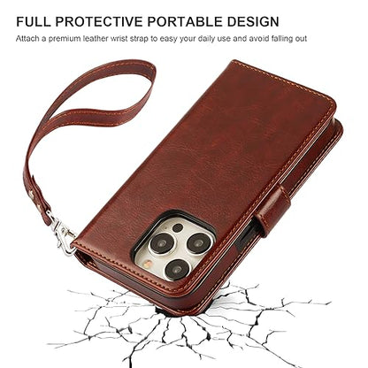 Bocasal Detachable Wallet Case Card Holder for iPhone 15 Pro, Brown | RFID Blocking Kickstand Card Slots Holder PU Leather Magnetic Shockproof Wrist Strap Removable Flip Protective Cover 6.1 inch - color: Brown