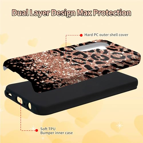 Leopard Glitter Phone Case for Samsung Galaxy S25, Dual Layer Shockproof Rugged Cover with Soft TPU + Hard PC, Anti-Scratch Slim Fit Wireless Charging Compatible - color: Leopard Glitter, size: 6.2" Galaxy S25