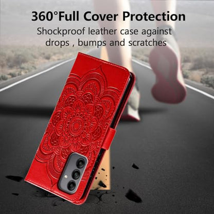 EYZUTAK Case for Samsung Galaxy A16 4G/5G, Premium Leather Magnetic Closure Flip Wallet Phone Case with Card Holder Cash Slot Stand Function Embossed Mandala Flower Slim Shockproof Lanyard Cover - Red - color: Red, size: Samsung Galaxy A16 4G/5G