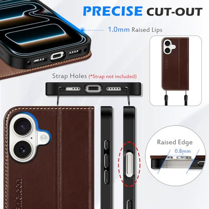 SHIELDON Real Leather Magnetic Case Wallet for iPhone 17 6.3", Retro Coffee | Flip Magnetic Cover, Kickstand, RFID Blocking, 3 Credit Card Holder, Book Design, Shockproof, Soft Inner Phone Case - color: Retro Coffee