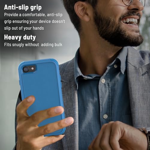 X-belmox Heavy Duty Phone Case for iPhone SE 2022 (3rd Gen) with Glass Screen Protector, 3 in 1 iPhone SE 2020 Case [Shockproof] Rugged Protective [Drop Proof] iPhone 7/8 case 4.7" - Sea Blue - color: Sea Blue