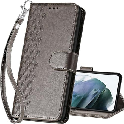 for Samsung Galaxy S22 Wallet case, Gray-Cube | 3 Card Holders, Kickstand, Shockproof TPU Shell, PU Leather, Magnetic Closure, Protective Flip Folio Cover, Women - color: 10