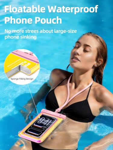 TopMade Floating Waterproof Phone Pouch, 2 Pack IP68 Waterproof Phone Case | Beach/Cruise/Travel Essentials, Detachable Lanyard, Waterproof Pouch for iPhone 17 16 15 Pro Max, Up to 7", Iridescent Pink - color: Pink