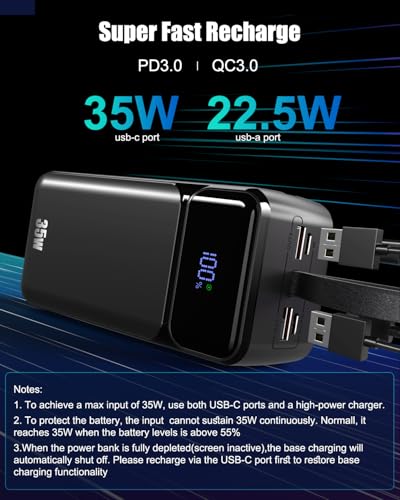 70000mAh Portable Charger, 35W Fast Charging Power Bank Built-in 3 Cables with 7 Ports, High Capacity Large External Battery Pack for iPhone,Galaxy,Steam Deck, Camping Travel Essentials