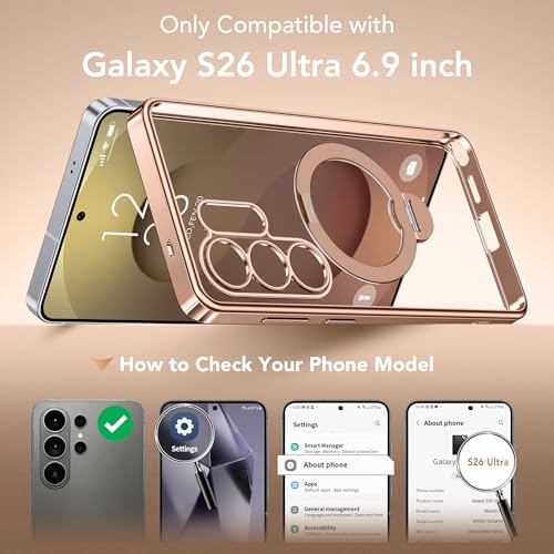 GolbinBox Magnetic for Samsung Galaxy S26 Ultra Case with 360° Spin Stand | [Compatible with MagSafe][Military Drop Protection] Shockproof Galaxy S26 Ultra Phone Cover with Kickstand, Rose Gold/Clear - color: Rose Gold/Clear