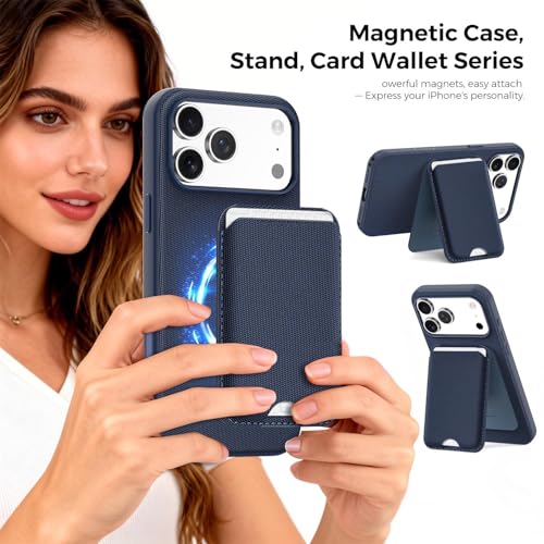 for MagSafe Wallet with Stand, Magnetic Phone Case Set, RFID Blocking, Slim Detachable Stand Card Holder, Tech Fabric for iPhone 17 Pro Max (Blue (Case+ Card Holder), iPhone 17 Pro Max) - color: Blue (Case+ Card Holder)