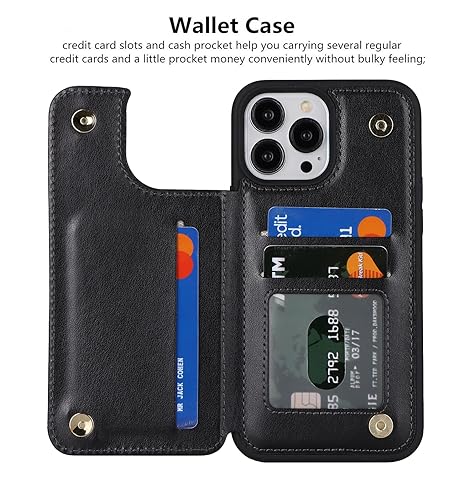 iCoverCase Compatible with iPhone 13 Pro Case with Card Holder, Wallet Phone Case for Women Men RFID Blocking PU Leather Protective Case 6.1 Inch (Black) - color: Black