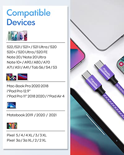etguuds USB C to USB C Cable 6ft, 2-Pack 60W C to C Cable Fast Charging - color: Purple, size: 6ft