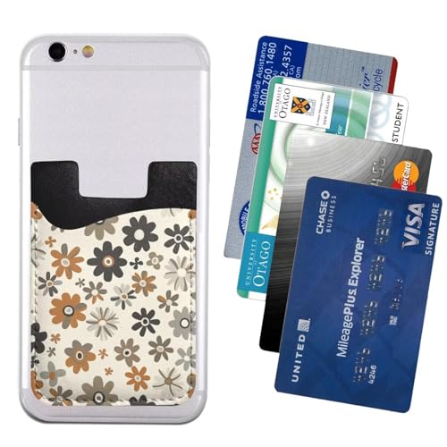 Phone Card Holder Back Of Phone Stick On Pocket Credit ID Card Sleeve Hippie Daisy Beige Strong Adhesive Sticker Cell Phone Wallet Floral Flower Smartphones Adhesive Card Holder - color: Flowers