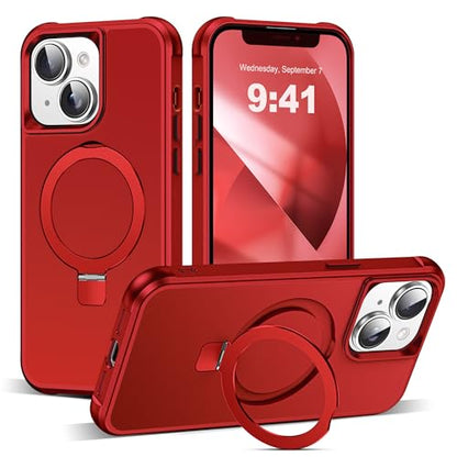 SKYLMW Compatible with iPhone 13/14 Case with Stand,Red | iPhone 13 Case iPhone 14 Case 6.1",Magnetic Ring Stand,Compatible with MagSafe,Military-Grade Protection,Great Grip Feeling - color: Red, size: Iphone 13 & Iphone 14