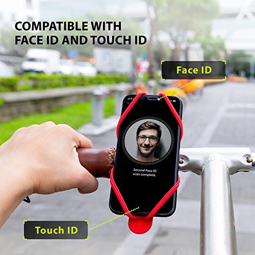 Bone Bike Tie 4, Bike Cell Phone Mount for Handlebar, Scratch-Free Silicone Holder with Anti-Slip Design, Universal Cycling Phone Holder Compatible with Most Smartphones (Red - Handlebar) - color: Bike Tie 4 - Red