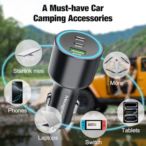 140W USB C Car Charger Super Fast Charging for iPhone Duo/18 Pro Max/Laptop