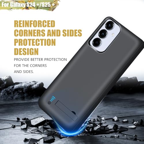 Battery Case for Samsung Galaxy S25+/ S25 Plus/ S24+/ S24 Plus, 5000mAh Rechargeable Extended Battery Charging Charger Case, Add 100% Extra Juice (6.7 Inches) Black