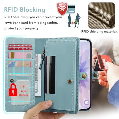 for Wallet Case Compatible with iPhone 17,Multi-Function Detachable 2 in 1 Magnetic iPhone 17 Case Wallet,Flip Strap Zipper Card Holder Phone Case with Shoulder Straps (Blue) - color: Blue, size: iPhone 17