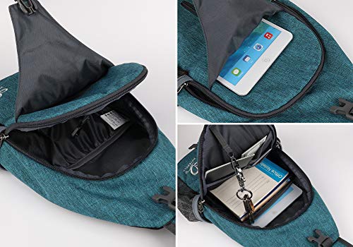 WATERFLY Crossbody Sling Backpack Sling Bag Travel Hiking Chest Bags Daypack (Teal blue) | Small Hiking bag,Multi-compartment storage,Water-resistant,Breathable back pad,Reversible adjustable shoulder strap - color: B-teal Blue