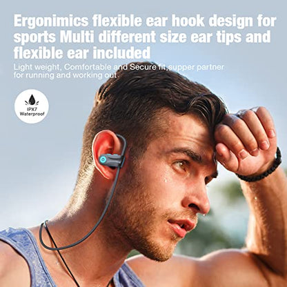 Boean Bluetooth Headphones, Bluetooth 5.3 Wireless Headphones with 16 Hours Playtime, Stereo Bass IPX7 Waterproof Over Ear Earphones AI Music Generation for Workout and Sports Running - color: Blue