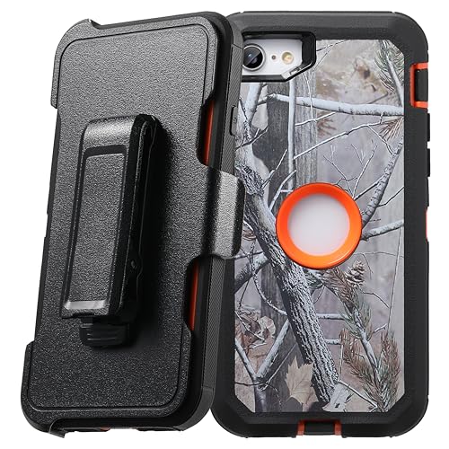 Case for iPhone SE (3rd and 2nd Generation) with Screen Protector Heavy Duty Full Body Military Grade Drop Protection Carrying Cover Holder | Holster for Men Belt with Clip Stand – Camo - color: Camouflage - Case w Clip