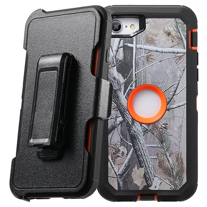 Case for iPhone SE (3rd and 2nd Generation) with Screen Protector Heavy Duty Full Body Military Grade Drop Protection Carrying Cover Holder | Holster for Men Belt with Clip Stand – Camo - color: Camouflage - Case w Clip