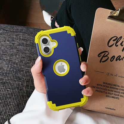 IDweel for iPhone 17 Case with Screen Protector for Women, 3 in 1 Shockproof Slim Fit Hybrid Heavy Duty Hard PC Cover Soft Silicone Bumper Full Body Anti-Fingerprint Case, Navy Blue/Yellow - color: Navy Blue/Yellow