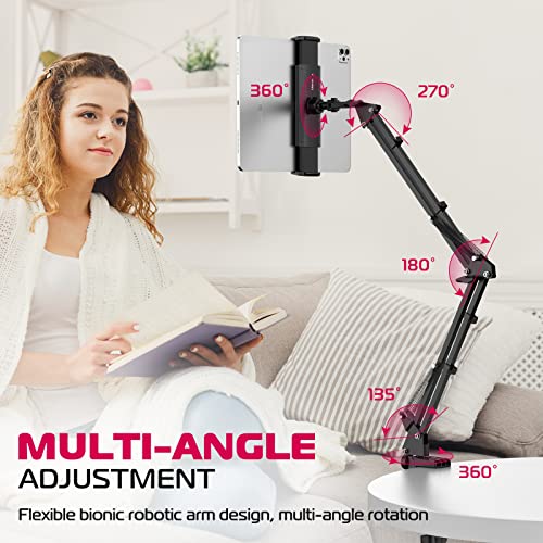ULANZI T2 Adjustable Tablet Holder for Desk, Carbon Steel Tablet Phone Stand for Bed, Flexible Tablet Arm Clamp Compatible with iPhone 17 16 15 Pro iPad Kindle Galaxy Tab 4.6-12.9 Inch Devices