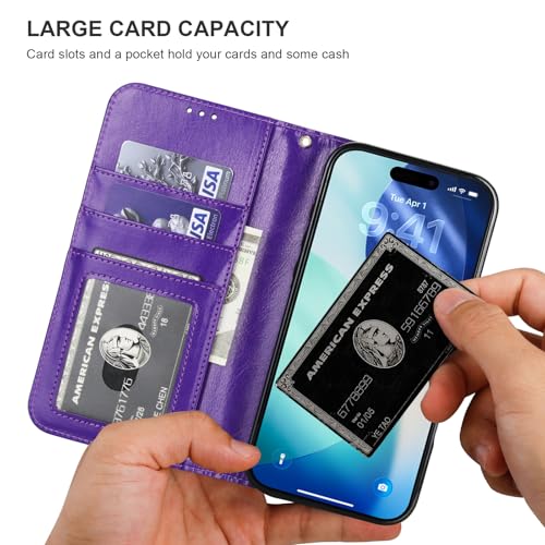 Bocasal Detachable Wallet Case Card Holder for iPhone 17 Pro Max Purple | RFID Blocking Kickstand Card Slots Holder PU Leather Magnetic Shockproof Wrist Strap Removable Flip Protective Cover 6.9 inch - color: Purple