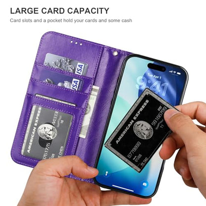 Bocasal Detachable Wallet Case Card Holder for iPhone 17 Pro Max Purple | RFID Blocking Kickstand Card Slots Holder PU Leather Magnetic Shockproof Wrist Strap Removable Flip Protective Cover 6.9 inch - color: Purple