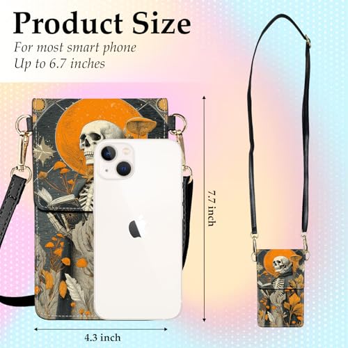 Small Crossbody Bags for Women Touchscreen Cell Phone Bag Cross Body Purses with adjustable Strap,Gifts For Teenage Girls - color: Skeleton Death Reading