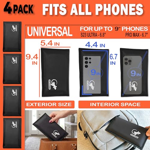 Faraday Bag Anti-Tracking GPS RFID Car Key Signal Blocker Wallet Shielding Pouch Protective Case for Cell Phone Car Key FOB, Data Privacy, Electronic Device Security (4 PACK - BLACK) - color: 4 PACK - BLACK