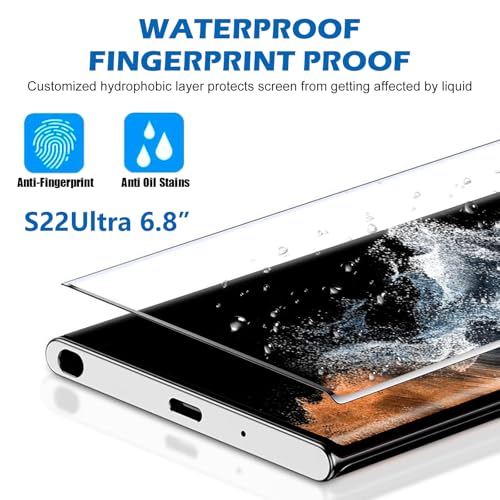 Samcorn 3 Pack Galaxy S22 Ultra Screen Protector, HD Clear Tempered Glass, Fingerprint Unlock, 3D Curved, Scratch Resistant, No Bubble for Samsung Galaxy S22 Ultra 5G Glass Screen Protector