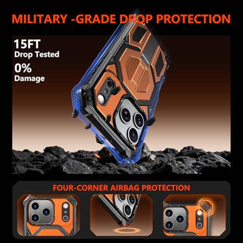 for iPhone 17 Pro Max Case with Kickstand, [15FT Military-Grade Drop Protection] [Compatible with MagSafe] Rugged Shockproof Heavy Duty Magnetic iPhone 17 Pro Max Phone Case Cover (Orange) - color: Orange