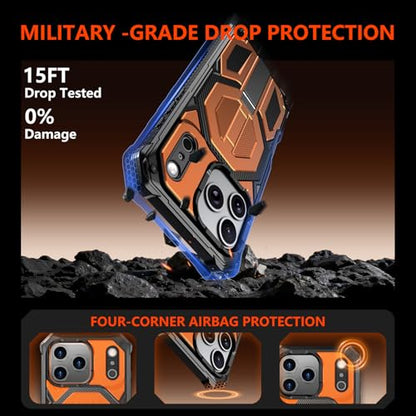 for iPhone 17 Pro Max Case with Kickstand, [15FT Military-Grade Drop Protection] [Compatible with MagSafe] Rugged Shockproof Heavy Duty Magnetic iPhone 17 Pro Max Phone Case Cover (Orange) - color: Orange
