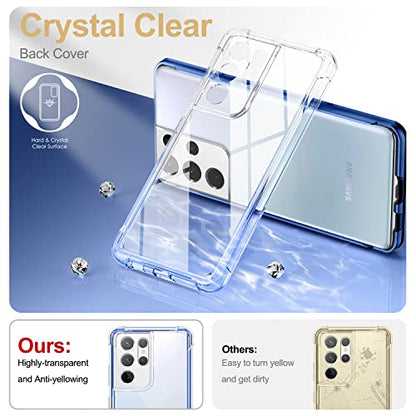 SURITCH for Samsung Galaxy S21 Ultra Clear Case 6.8" (Only), [Built-in Screen Protector] Full Body Protective Hard Shell+Soft TPU Phone Case for Samsung S21 Ultra -(Blue Edge) - color: Blue Edge