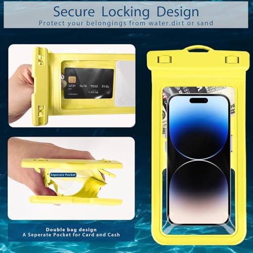 Waterproof Phone Pouch, with Inside Card Holder, Large Waterproof Case Compatible with iPhone 17 16 15 14 13 Pro Max, Beach Cruise Essentials, 1 Pack, Yellow - color: A8-Yellow